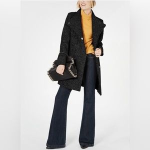 Kenneth Cole Asymmetrical Bouclé Walker Coat Large Black